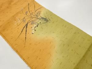 ひげ紬手描き草花模様名古屋帯